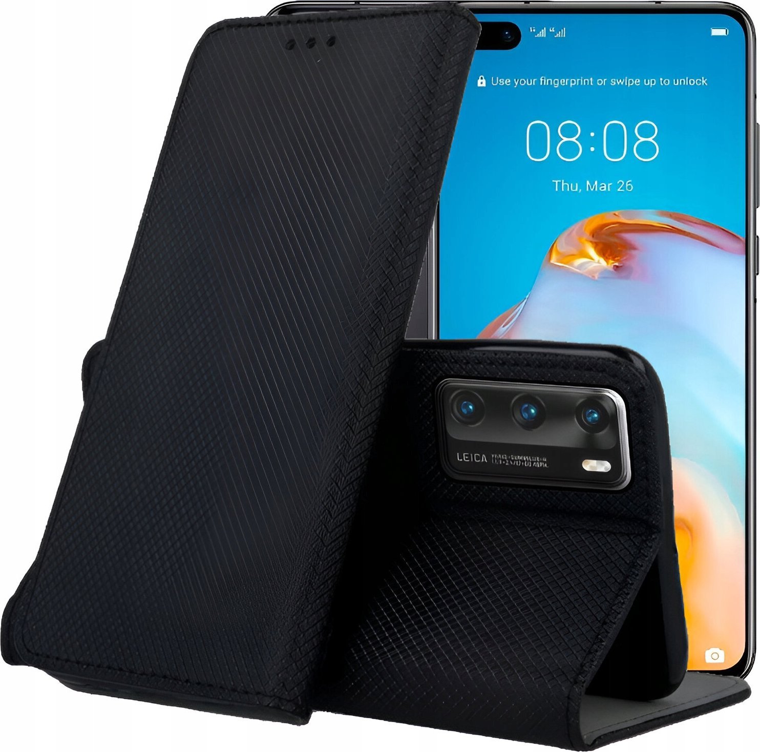 Hello Case ETUI Z KLAPKĄ DO HUAWEI P40 CZARNE ZAMYKANE MAGNETYCZNE KABURA FUTERAŁ FLIP