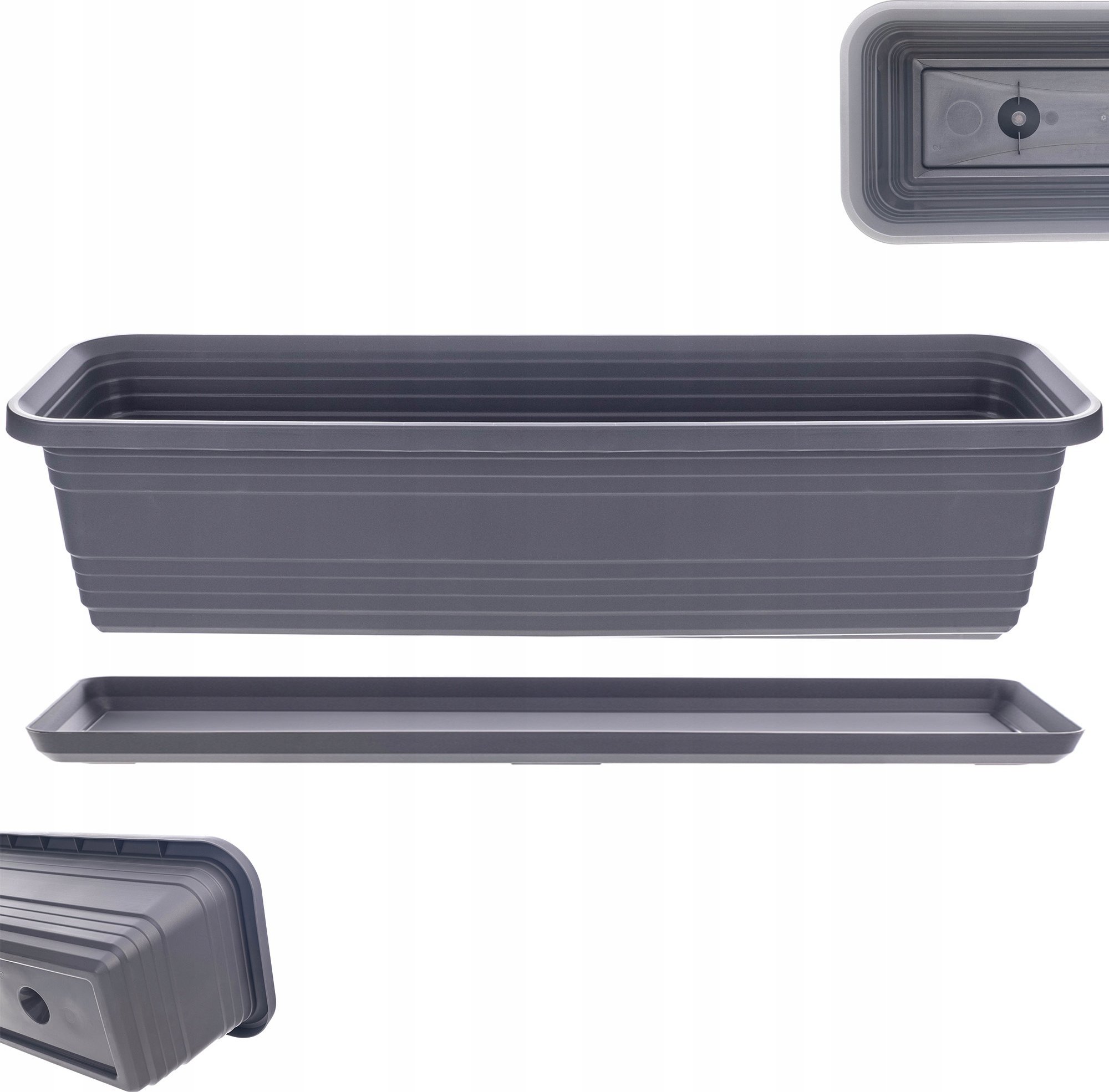 KADAX Doniczka Balkonowa Skrzynka Donica Na Kwiaty 60cm + Podstawka Antracyt