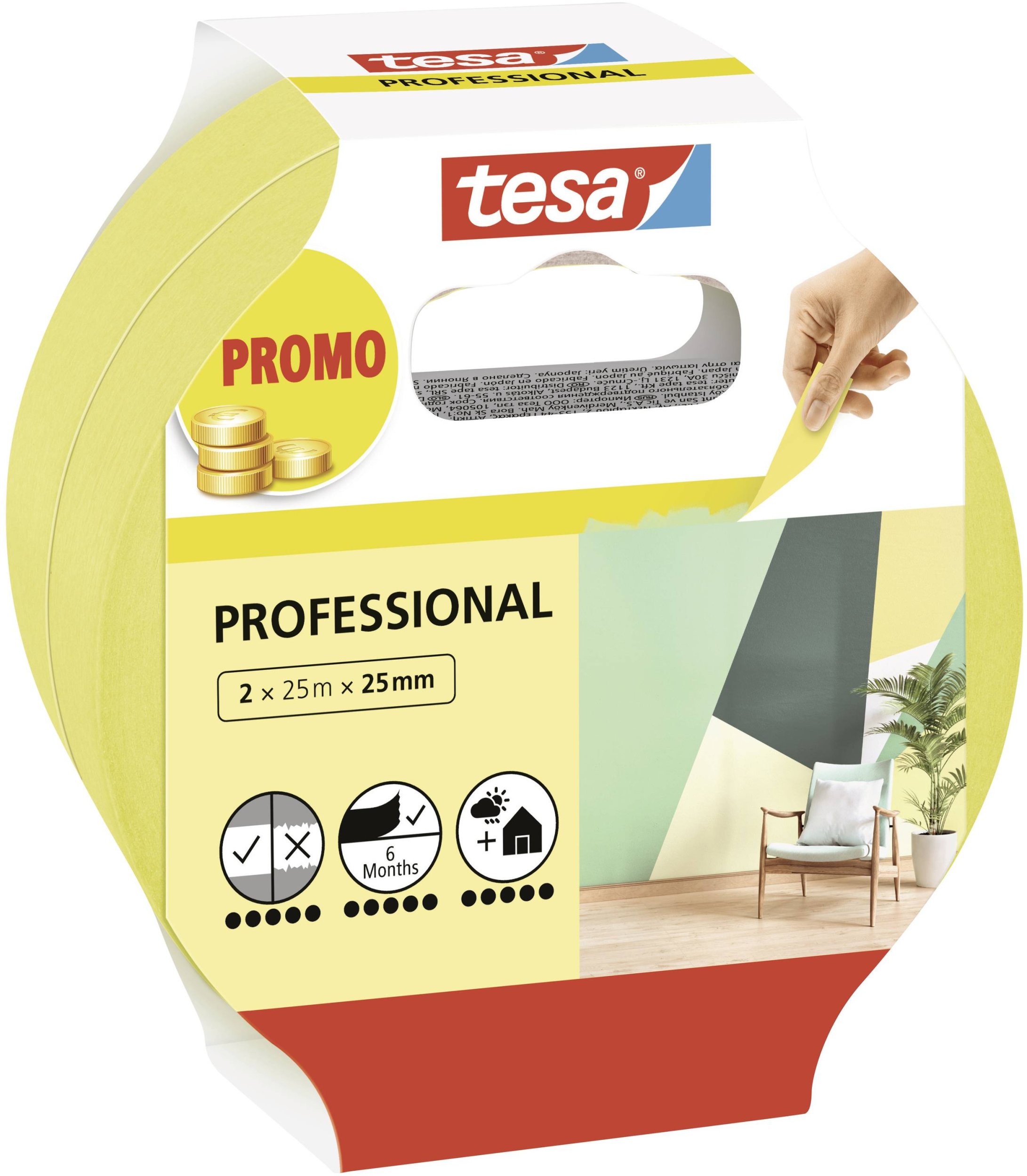 TESA 56212-00000-02 srebrna taśma klejąca Nadaje się do użytku w pomieszczeniach Przystosowane do użytku na zewnątrz 25 m Żółty