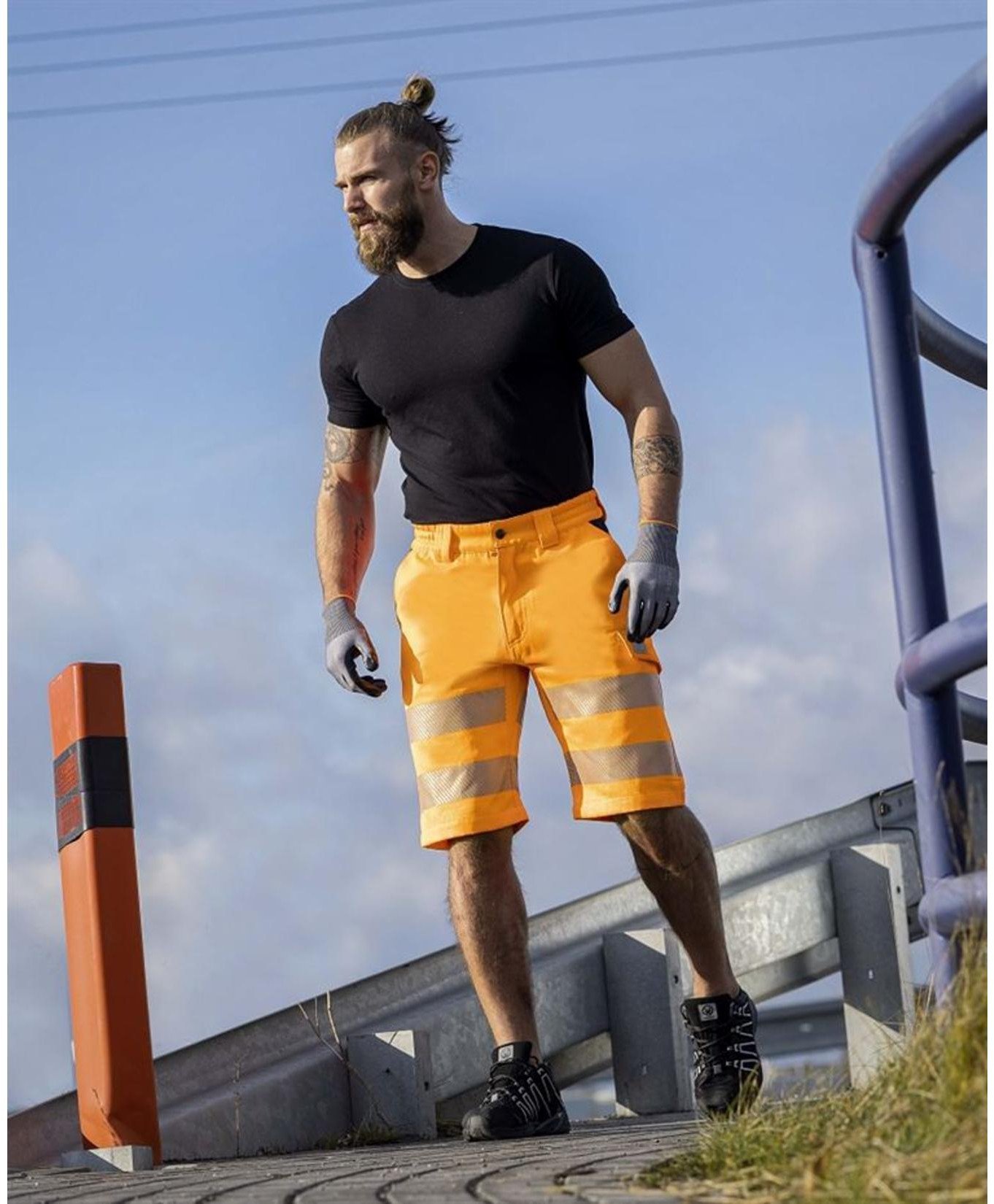 ARDON SIGNAL+ - szorty spodenki robocze ostrzegawcze, dopasowany krój, wytrzymała tkanina diagonal odporna na - pomarańczowo-czarny H5966 58