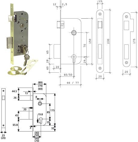 LOB MORTISE LOCK 203040HL BRASSY 20