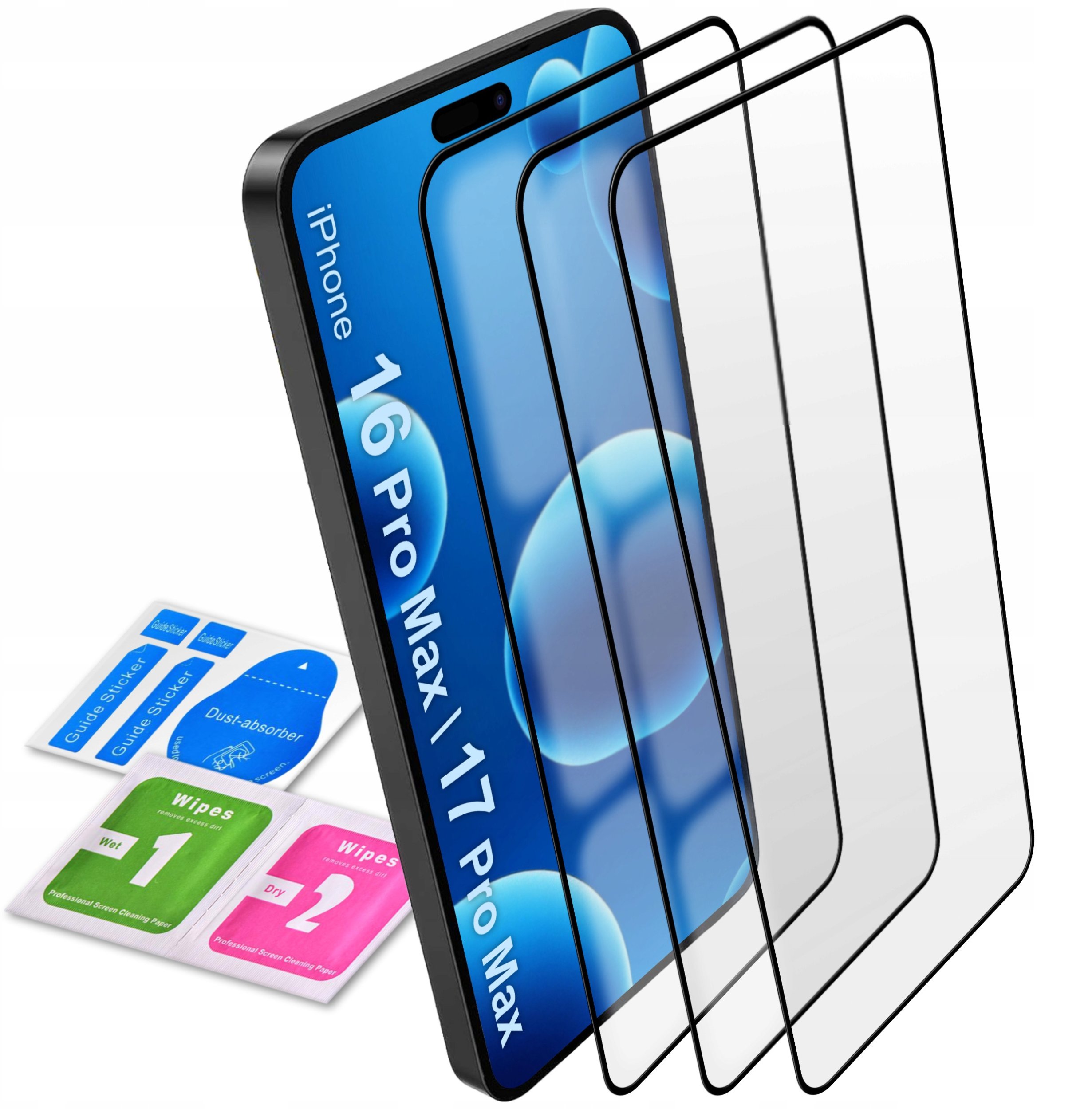 3x SZKŁO HARTOWANE NA CAŁY EKRAN do iPhone16 Pro Max | 17 Pro Max SZYBKA