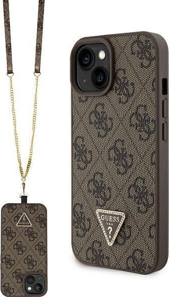 Guess GUHCP15SP4TDSCPW iPhone 15 6.1 brązowy/hardcase Crossbody 4G Metal Logo