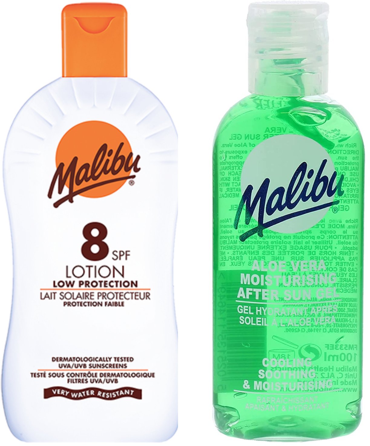 Malibu Wodoodporny Balsam SPF8 100ml + Aloe Po Opalaniu 100ml