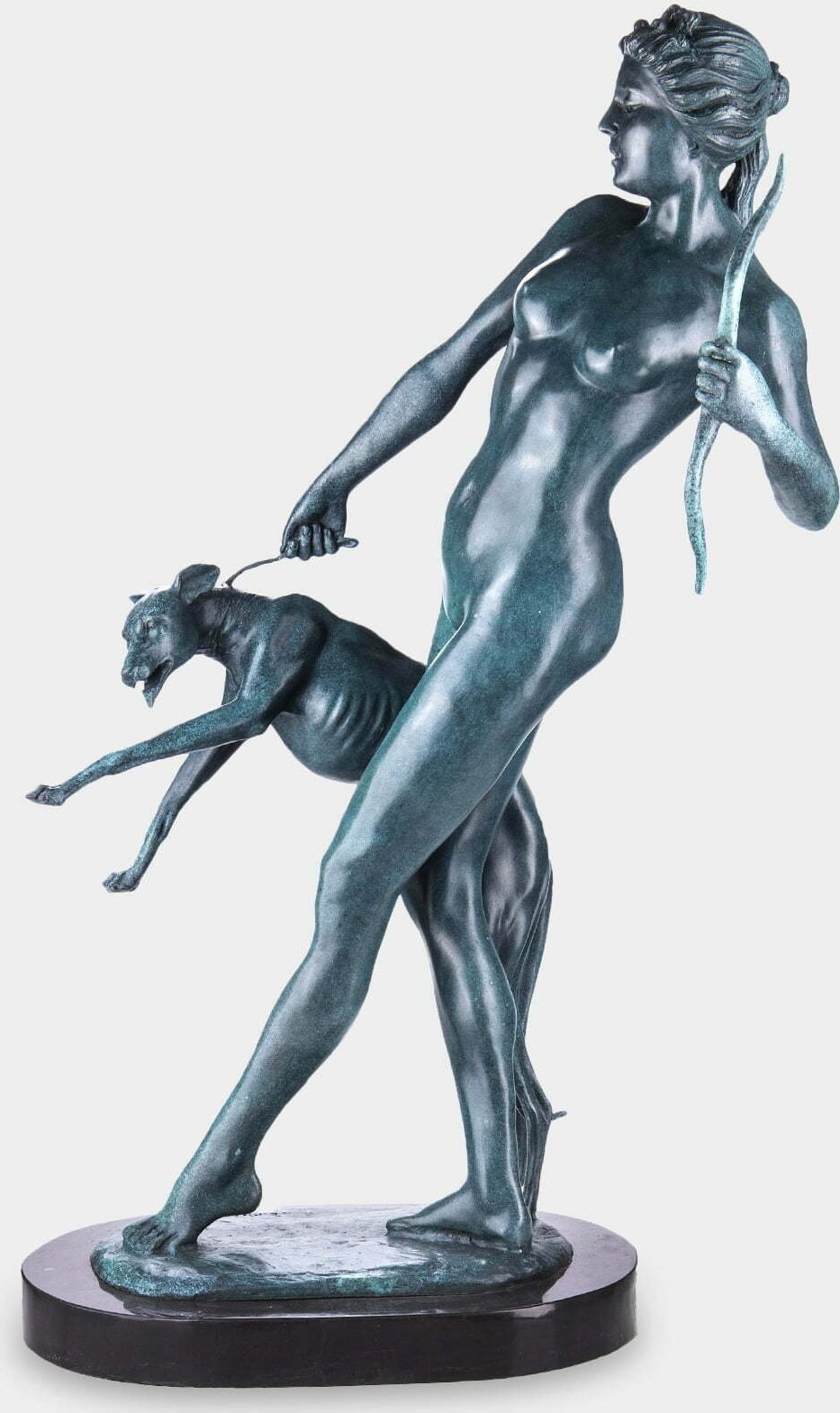 rzezbyzbrazu Diana z Chartem Duża Rzeźba z Brązu Patyna