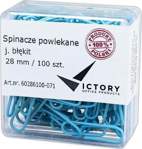 Victory Office Product SPINACZE BIUROWE VICTORY OFFICE 28MM 100 SZT. OKRĄGŁE PASTELOWE JASNONIEBIESKIE POJEMNIK PLASTIKOWY