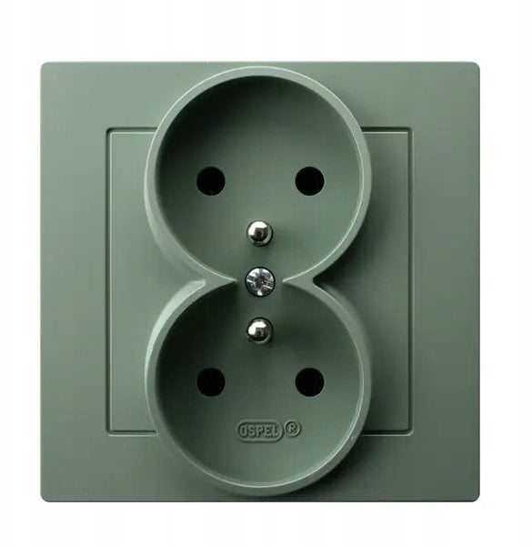 Ospel Gniazdo podwójne z uziemieniem kompletne z ramką matowe zielone GP-2GZ/84