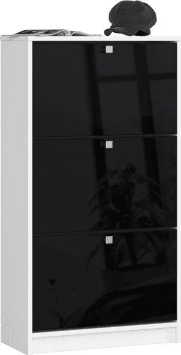 Elior Biało-czarna szafka obuwnicza na połysk - Scarpi 3X