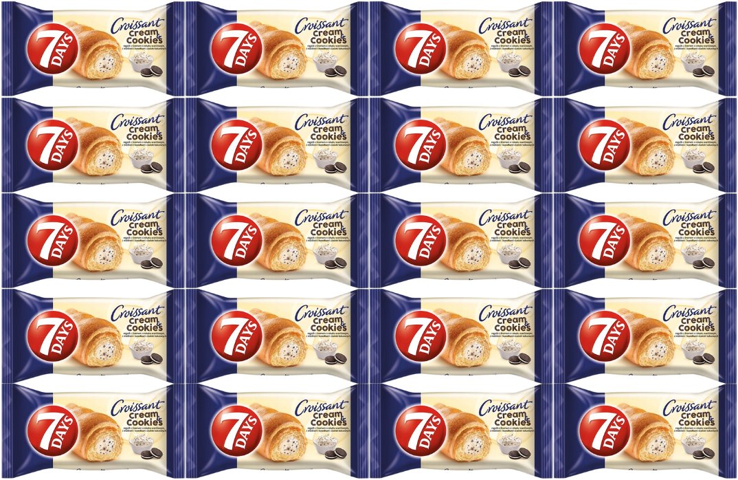7 Days Cream & Cookies Rogalik z kremem o smaku waniliowym z mlekiem i kawałkami ciastek 60 g x 20 sztuk