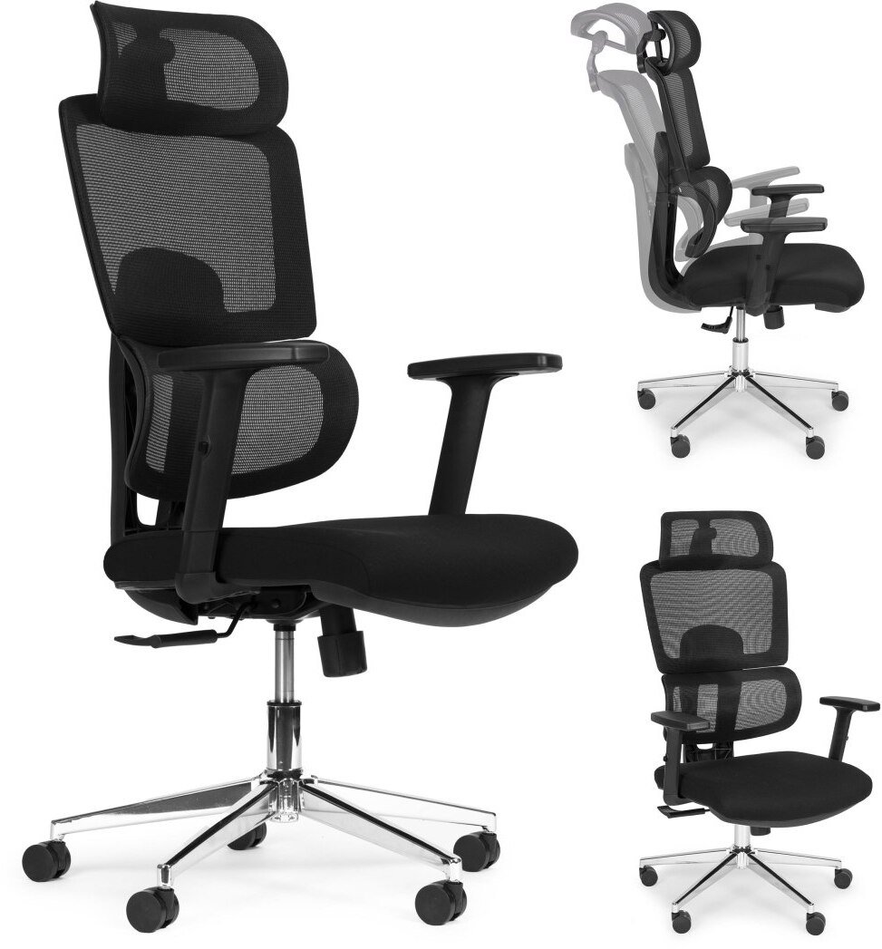 Fotel biurowy obrotowy wyprofilowane oparcie i zagłówek regulacja wysokości czarny ModernHome