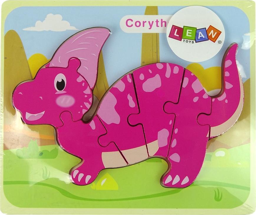 LeanToys Drewniane Puzzle Dinozaur Corythosaurus Różowy