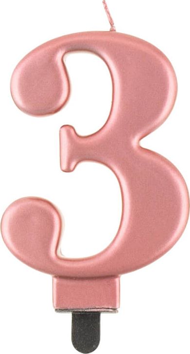 GoDan Świeczka urodzinowa "3" różowo-złota 8cm