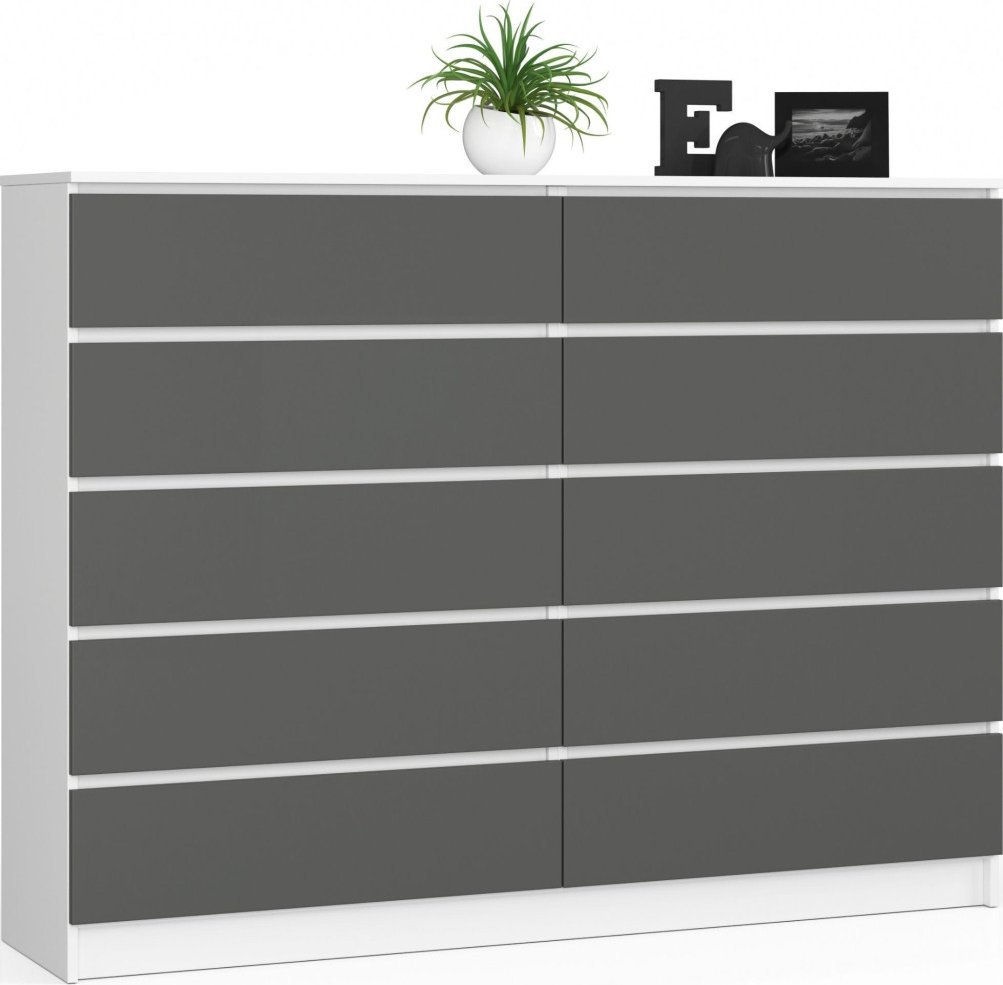 Fabryka Mebli Akord Komoda do salonu K 160 cm 10 szuflad - biały-grafit szary