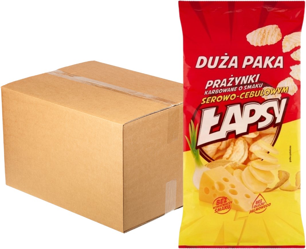 Łapsy Prażynki karbowane o smaku serowo-cebulowym 110 g x 16 sztuk