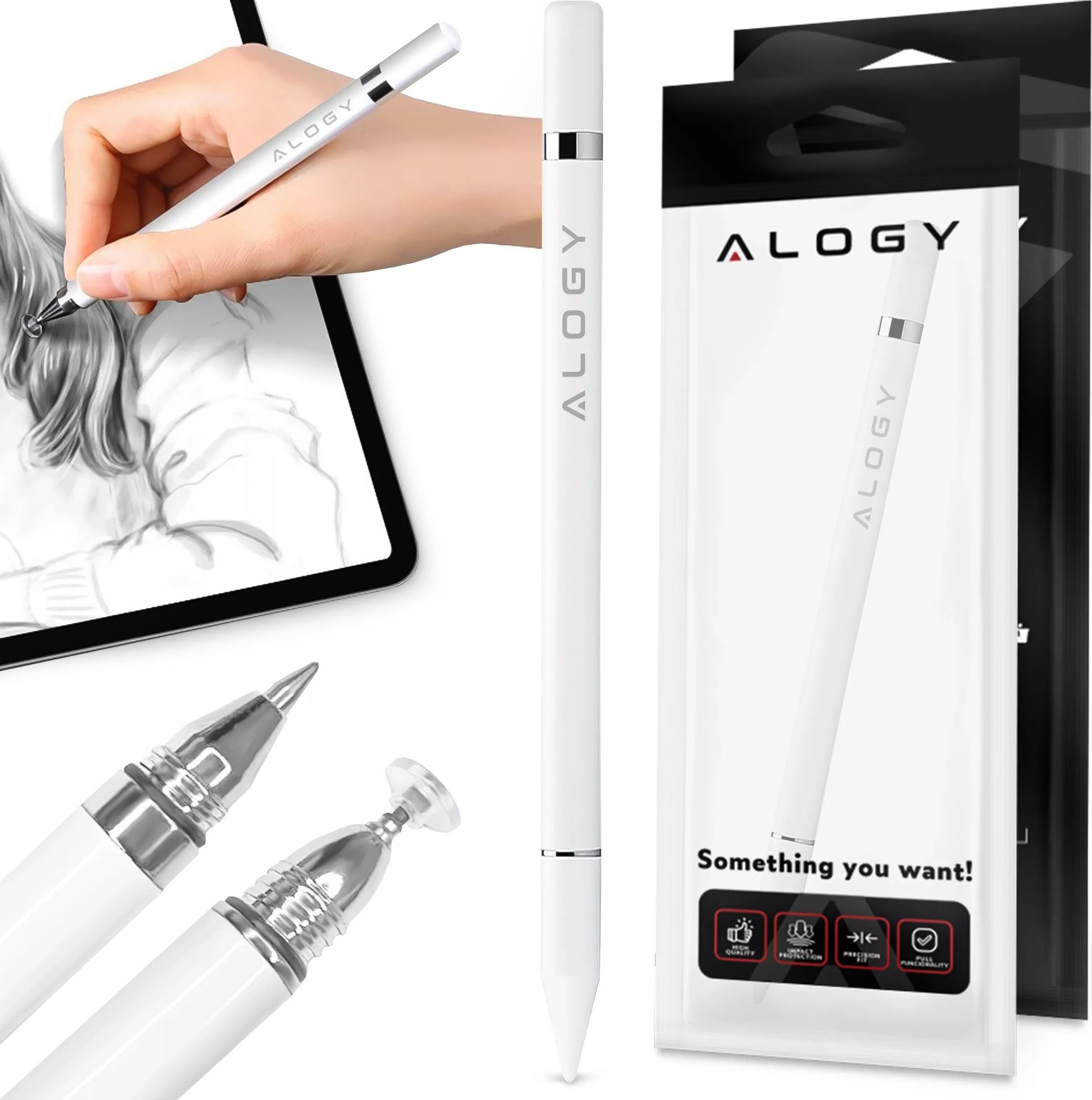 Rysik Alogy Rysik 2w1 Alogy dotykowy pojemnościowy precyzyjny do ekranu telefonu tabletu z długopisem Biały
