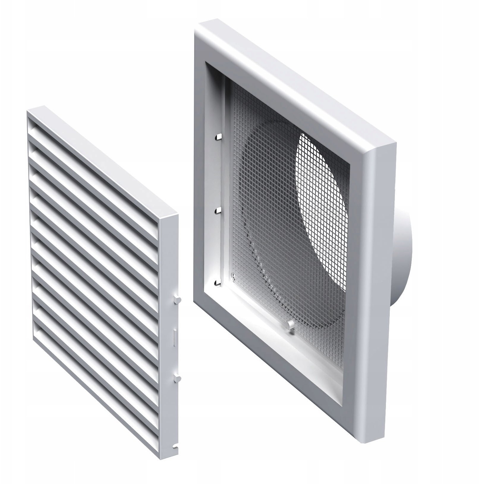Kratka wentylacyjna 154x154 mm z siatką i kołnierzem okrągłym fi 100mm biała MW100AK