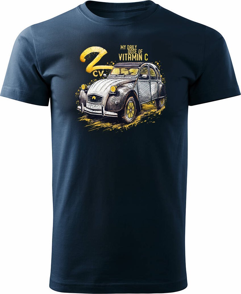 Topslang Koszulka z samochodem Citroen 2CV 2 CV Charleston dla pasjonatów amerykańskiej motoryzacji kolekcjonerska męska granatowa REGULAR L