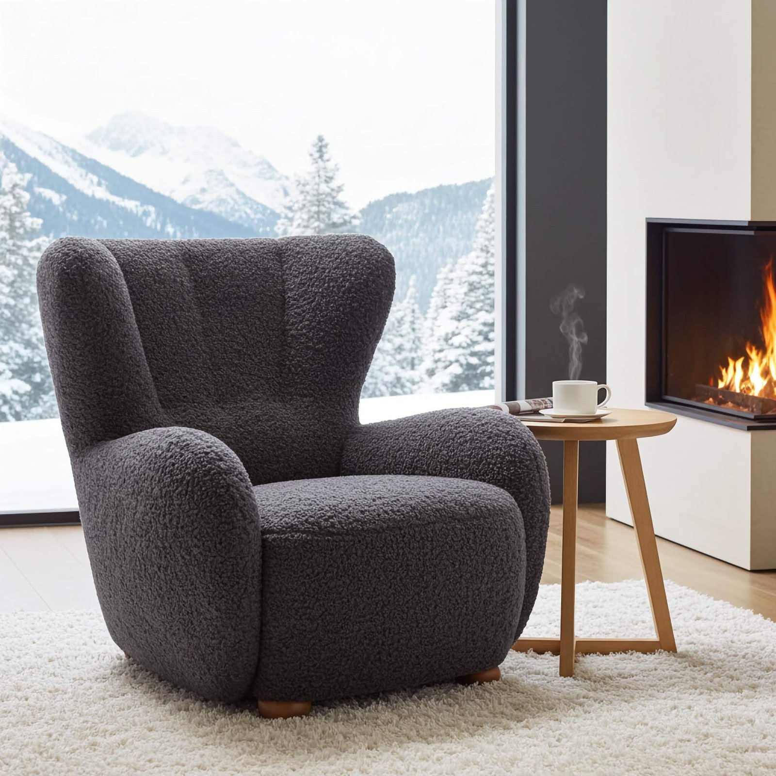 Fotel tapicerowany uszak FILO Rolf 08 Grafitowy Boucl nóżki do wyboru