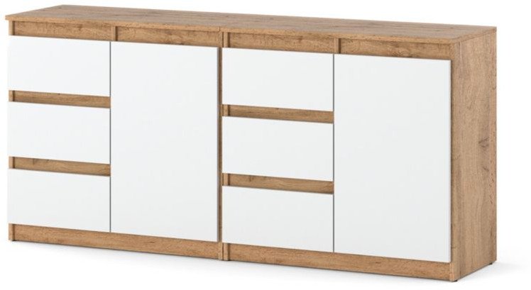 Komoda Szafka Do Salonu Duża 160cm Nowoczesna Szuflady Dąb Wotan Biały Mat