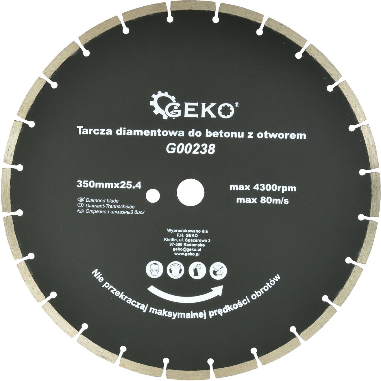 Geko tarcza diamentowa do betonu 350mm x 25,4mm z dodatkowym otworem (G00238)