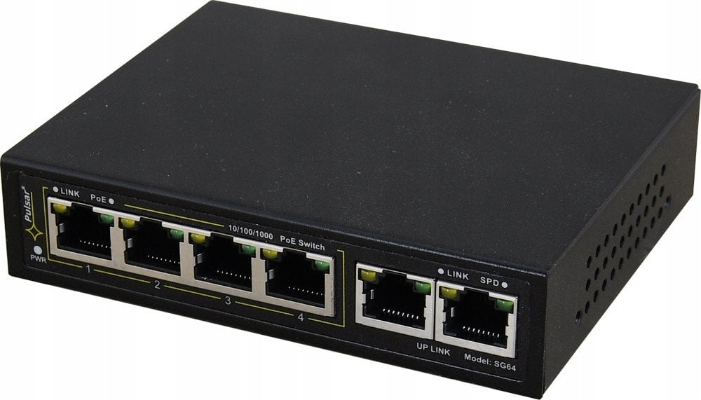 SG64WP PULSAR Switch PoE 6-portowy Gigabit Ethernet 4xPoE 2xUpLink 60W bez zasilacza