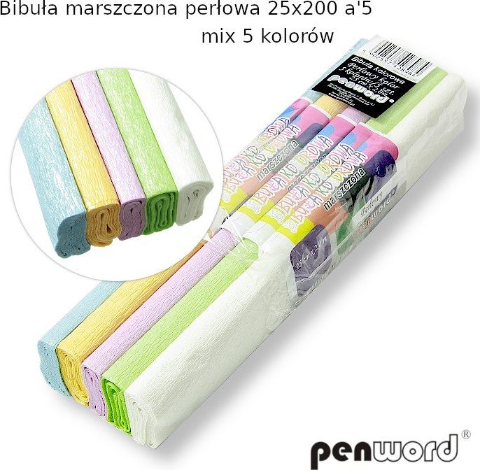 Polsirhurt Bibuła marszczona perłowa mix 5 kolorów 25x200cm 5szt