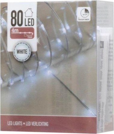 Lampki choinkowe Koopman Lampki choinkowe świąteczne białe ozdobne 80 LED 4m