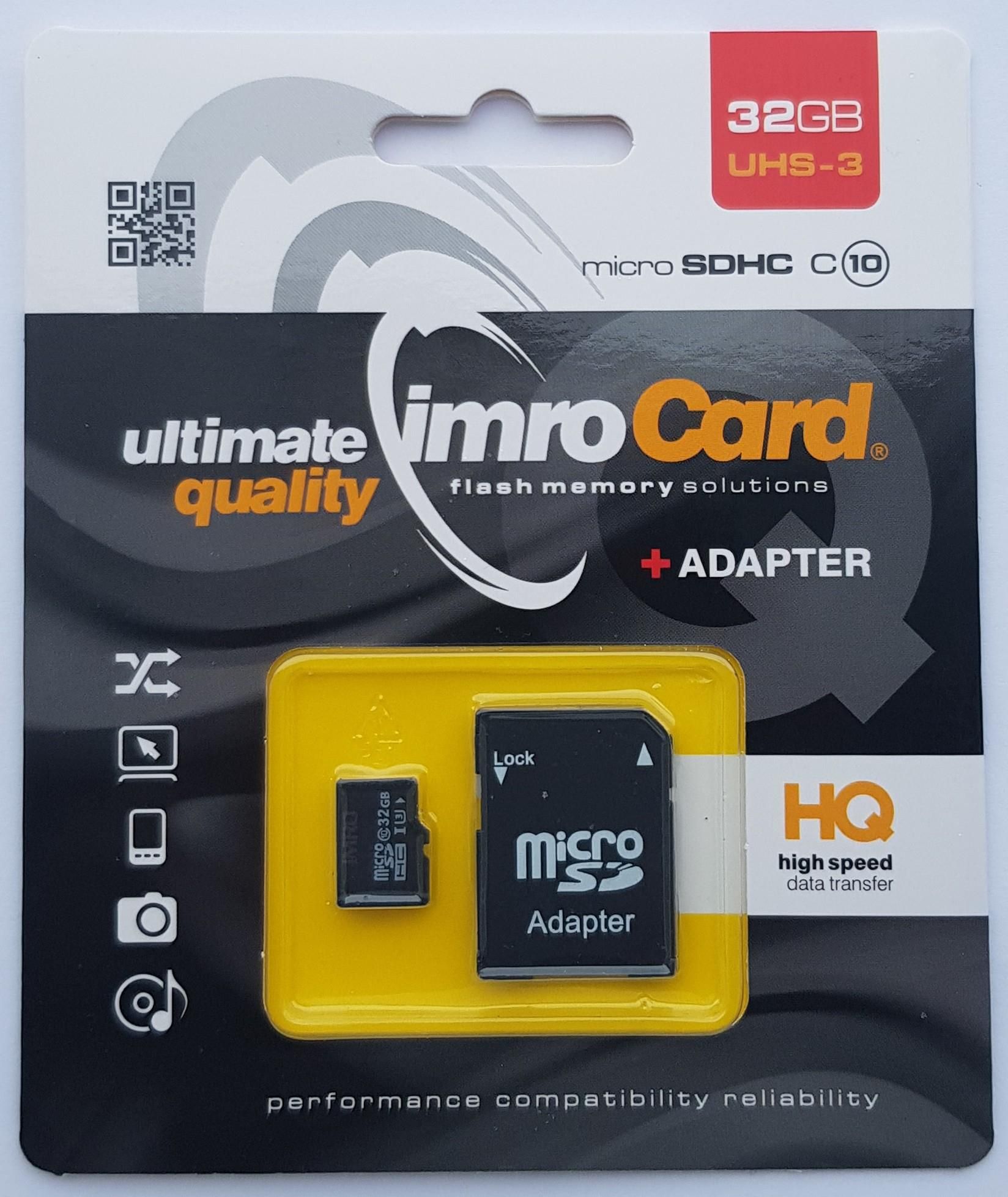 Karta Imro MicroSDHC 32 GB Class 10 UHS-I/U3 (MicroSD10/32G UHS-3 ADP)