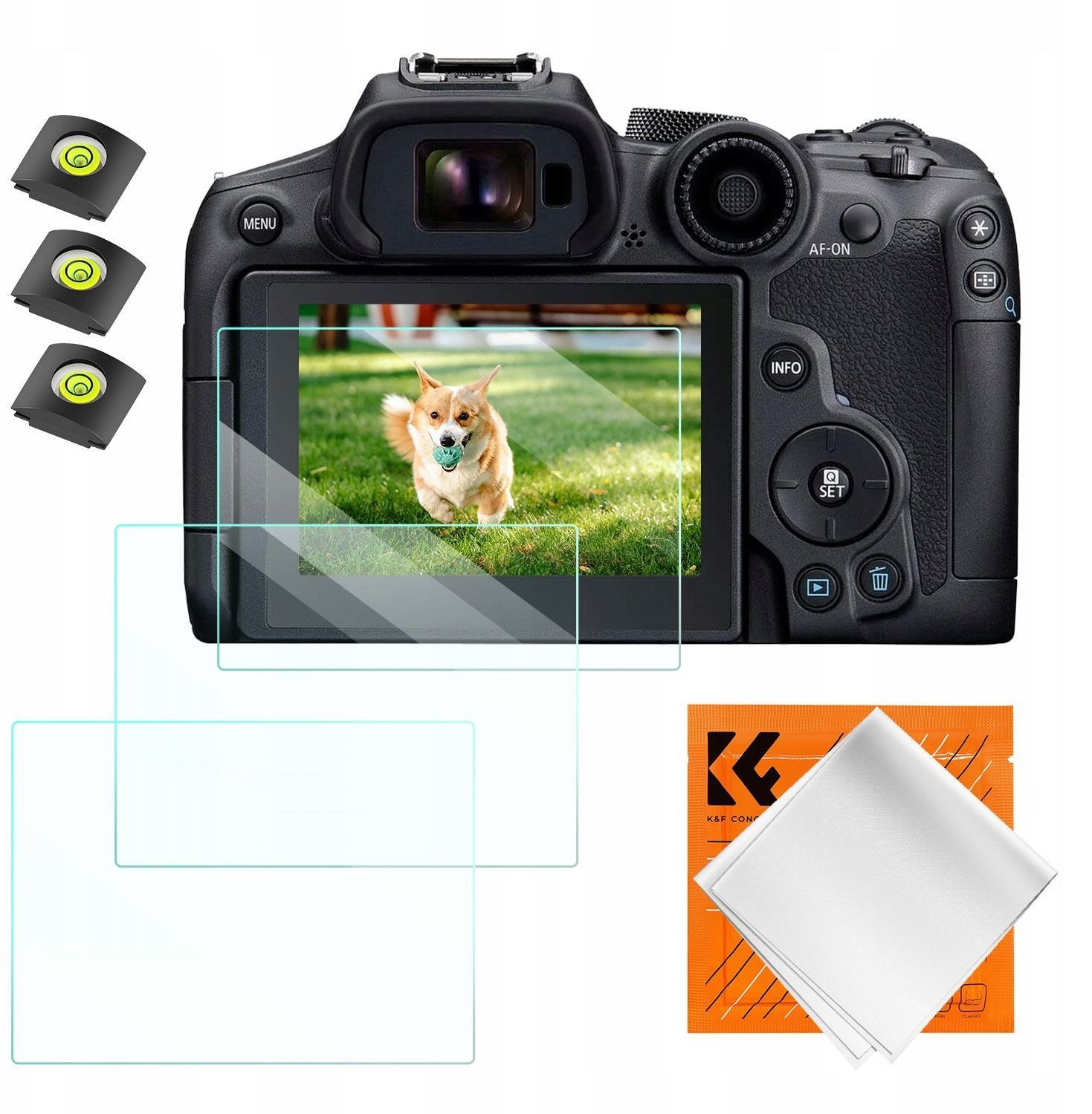 3x Zestaw Osłona Szkło 9H na Ekran i 3x Osłona na Zimną Stopkę do Canon EOS R6 II, R6, R7 / K&F Concept / SKU.2202