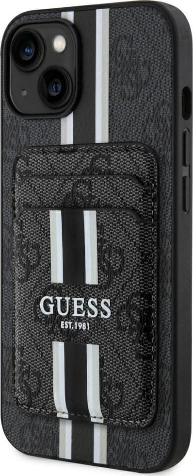 Etui Guess 4G Stripes z portfelem Magsafe do iPhone 15 czarny
