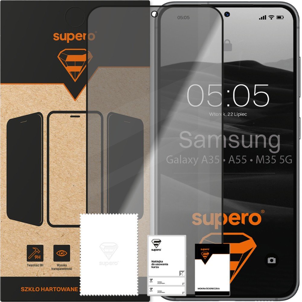 SUPERO Szkło hartowane do Samsung Galaxy A35/A55/M35 5G, prywatności z czarną ramką