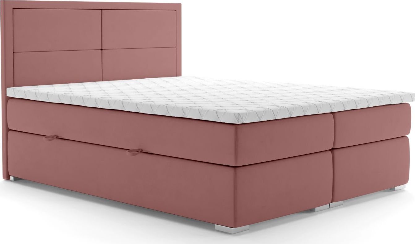 LAVERTO Łóżko kontynentalne DENNERY 160x200 różowe velvet z pojemnikiem