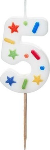 Świeczka urodzinowa 5 biała konfetti 5.5cm