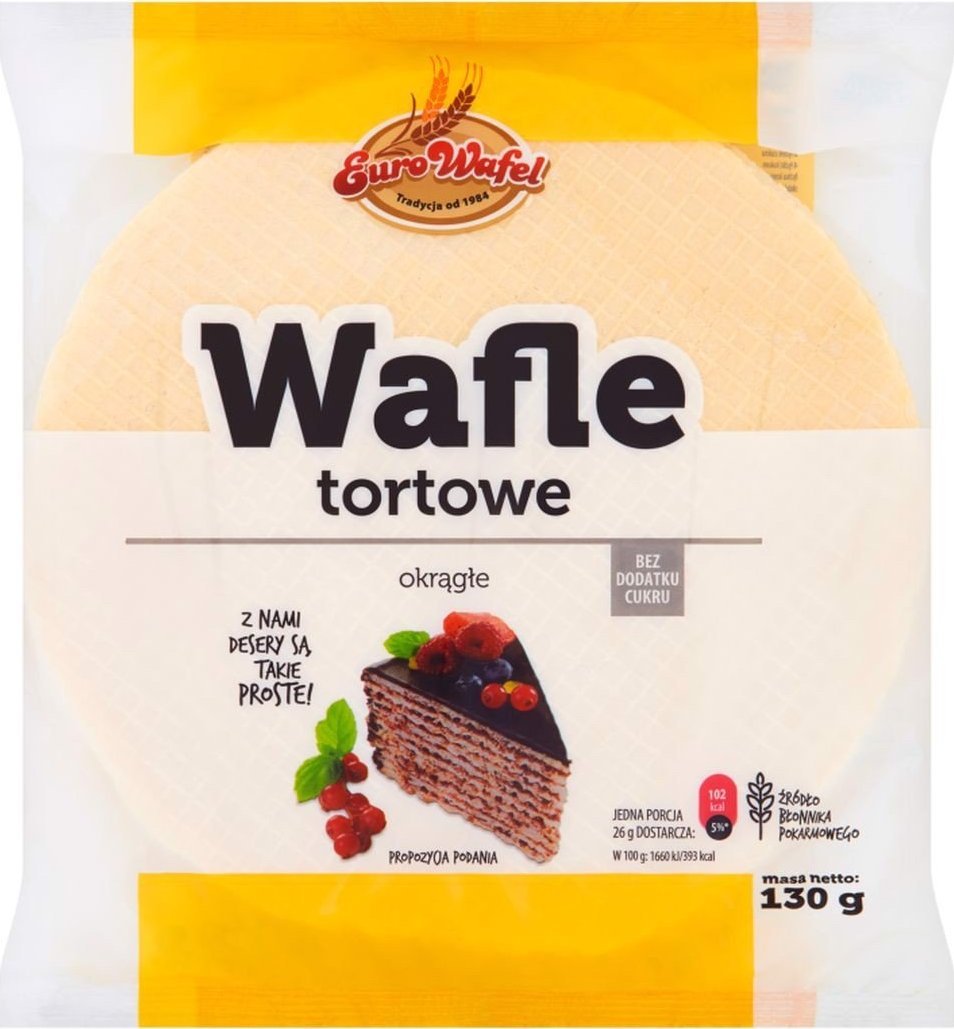 Eurowafle Eurowafel Wafle tortowe okrągłe 130 g