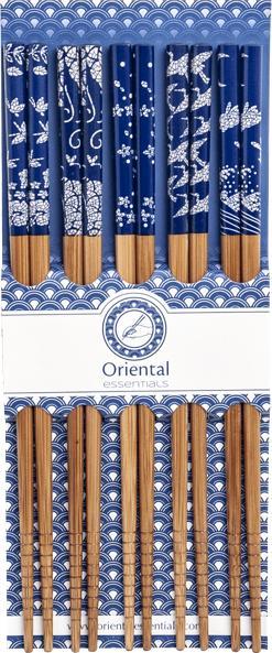 Emro Aziatica Zestaw drewnianych pałeczek z delikatnymi motywami 22,5cm - 5 par