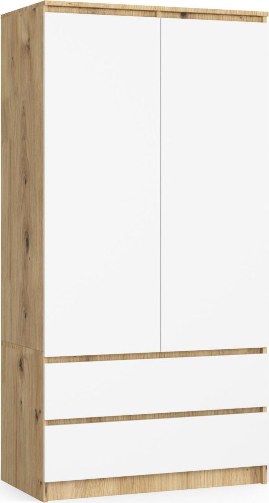 Fabryka Mebli Akord Szafa S 90 cm 2 drzwi 2 szuflady - dąb artisan-biała