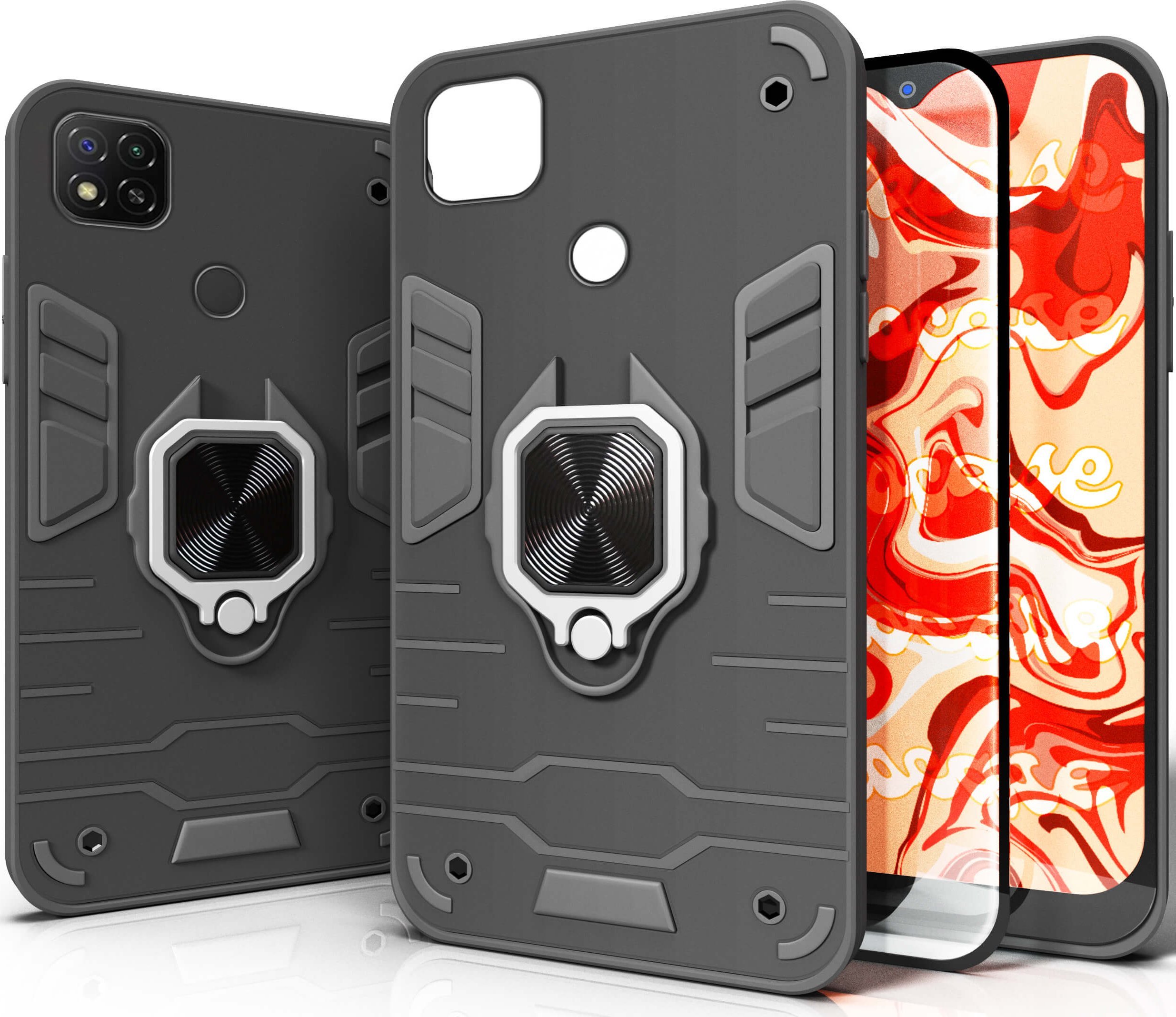 Hello Case ETUI PANCERNE DO XIAOMI REDMI 9C ARMOR CZARNE OBUDOWA RING SZKŁO