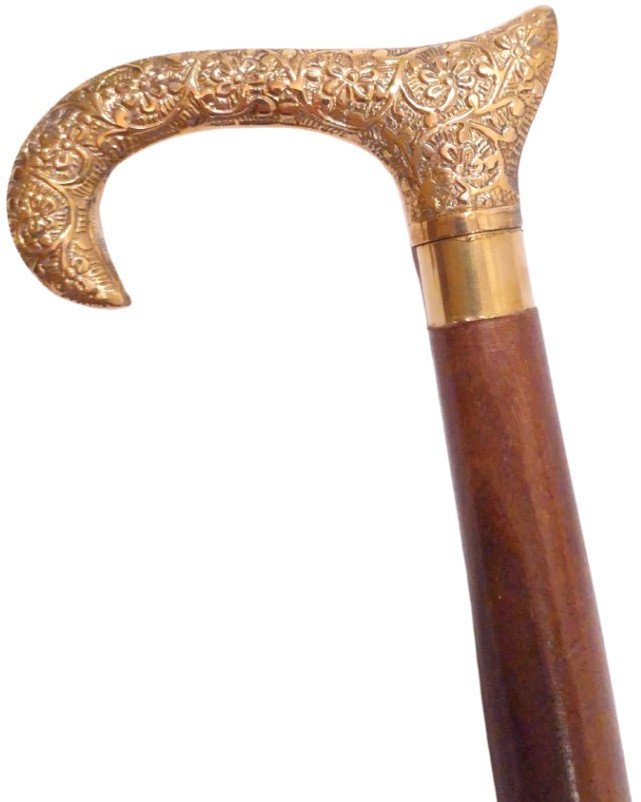 Drewniana Laska do chodzenia ze złotą rączką - Składana - DNU-012A