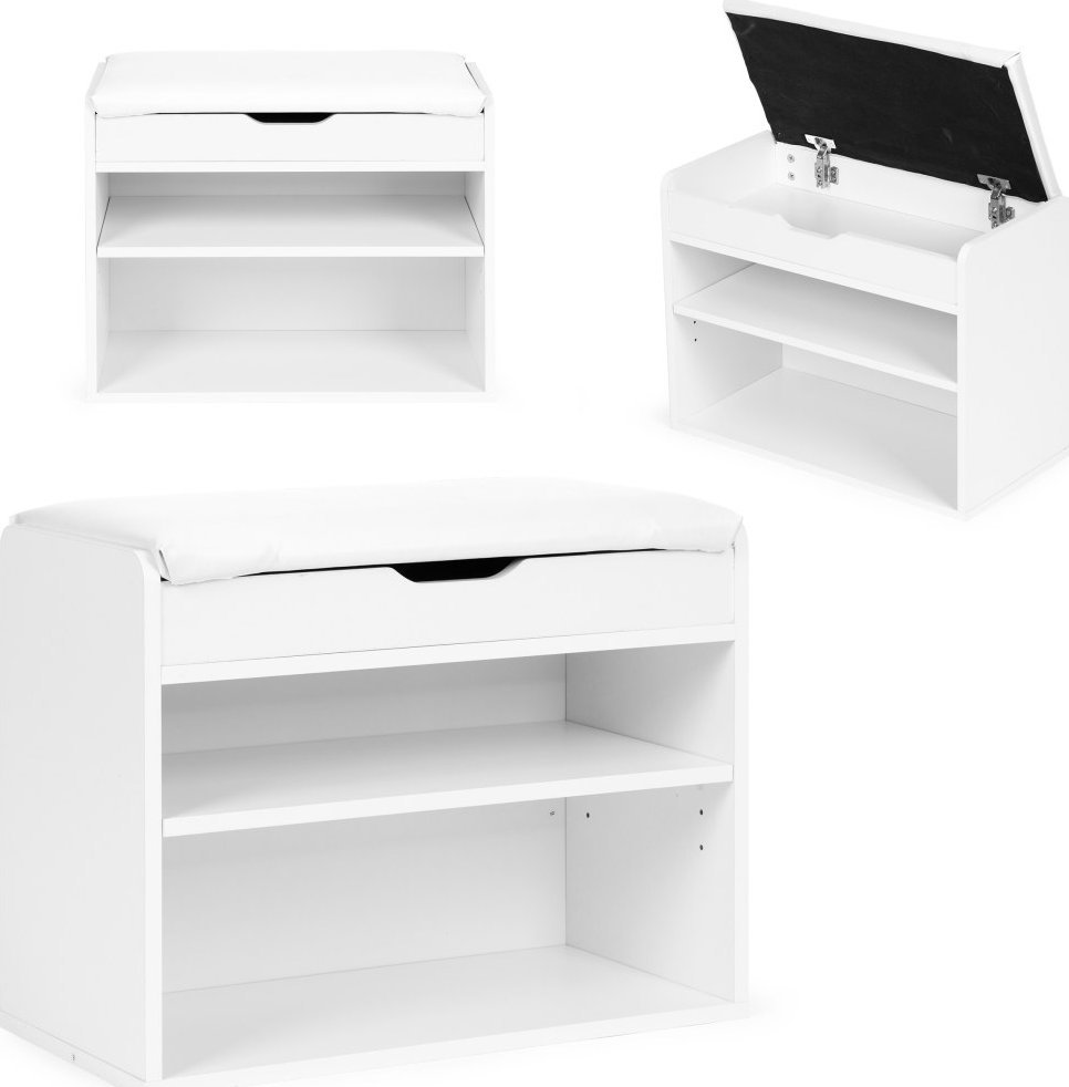 ModernHome Szafka na buty z otwieranym siedziskiem 2 półki biała ModernHome