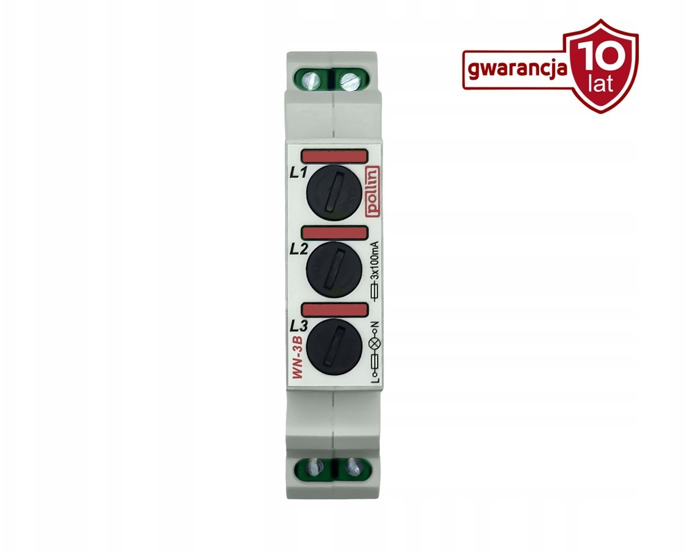 Lampka modułowa 3-fazowa czerwona z bezpicznikiem 5x20mm 100mA 10-250V AC WN-3B
