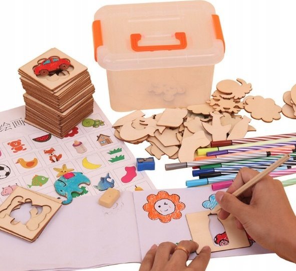 Pan i Pani Gadżet Drewniane Szablony Do Nauki Rysowania + Pisaki