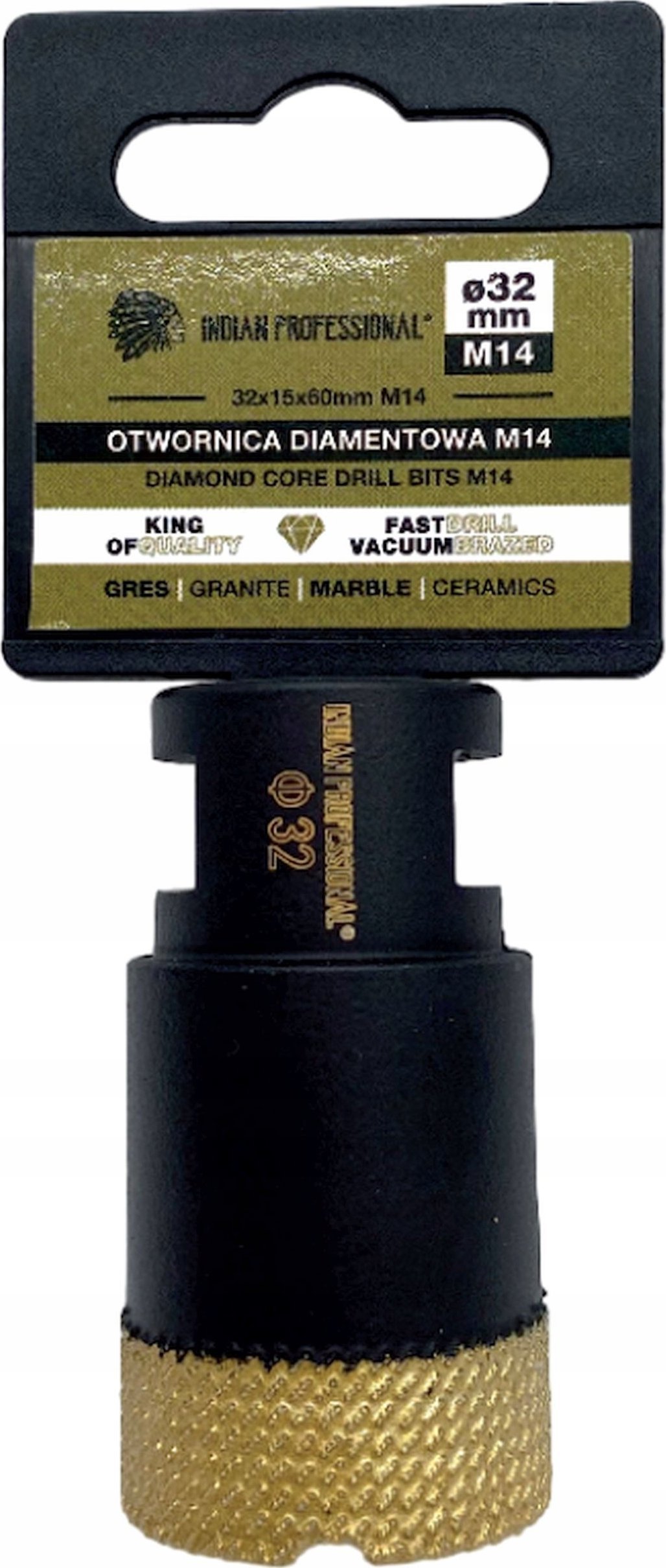 INDIAN PROFESSIONAL KORONA DIAMENTOWA M14 32mm WIERCENIE NA SUCHO /INDIAN PROFESSIONAL