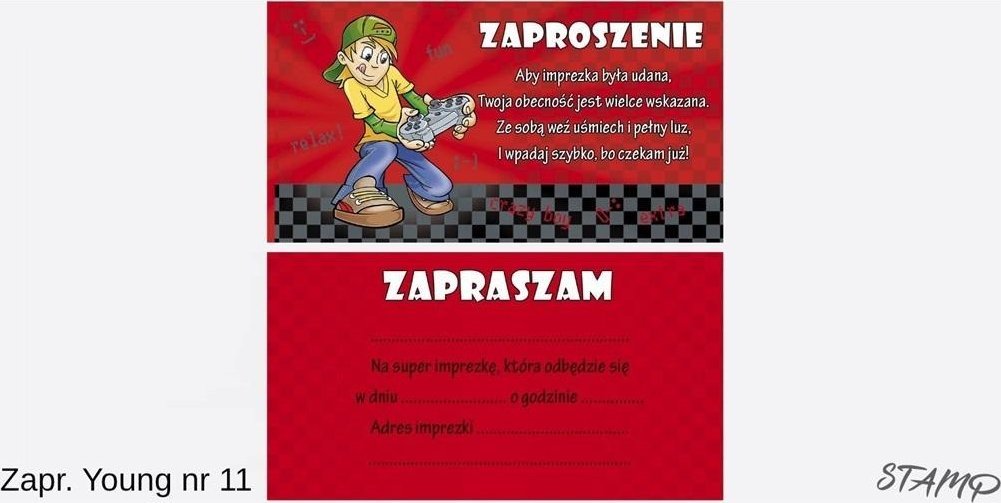 Zaproszenia Young Chłopiec wzór nr 11 10szt
