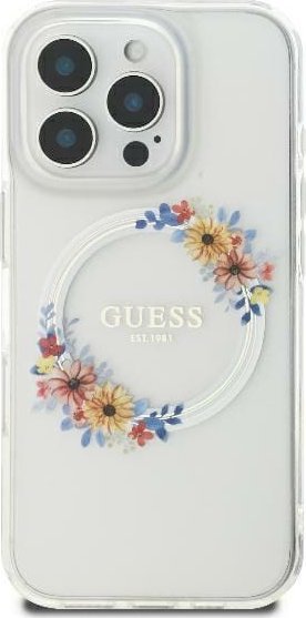 Guess Guess GUHMP16SHFWFCT iPhone 16 6.1" przeźroczysty/transparent hardcase IML Flowers Wreath MagSafe