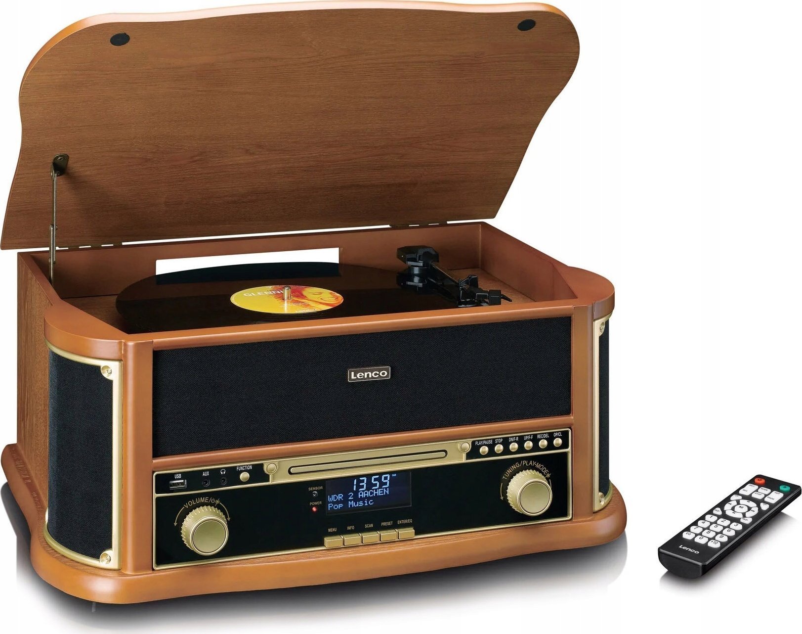 Gramofon Lenco LENCO TCD-2571 Plattenspieler Holzgeh. USB Kassette DAB+, Holz