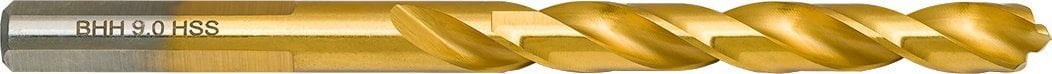Wiertło do metalu Baildon DIN 338 RN 9 mm, HSS TiN (S), 125-81 mm (chwyt 3-płaszczyznowy)