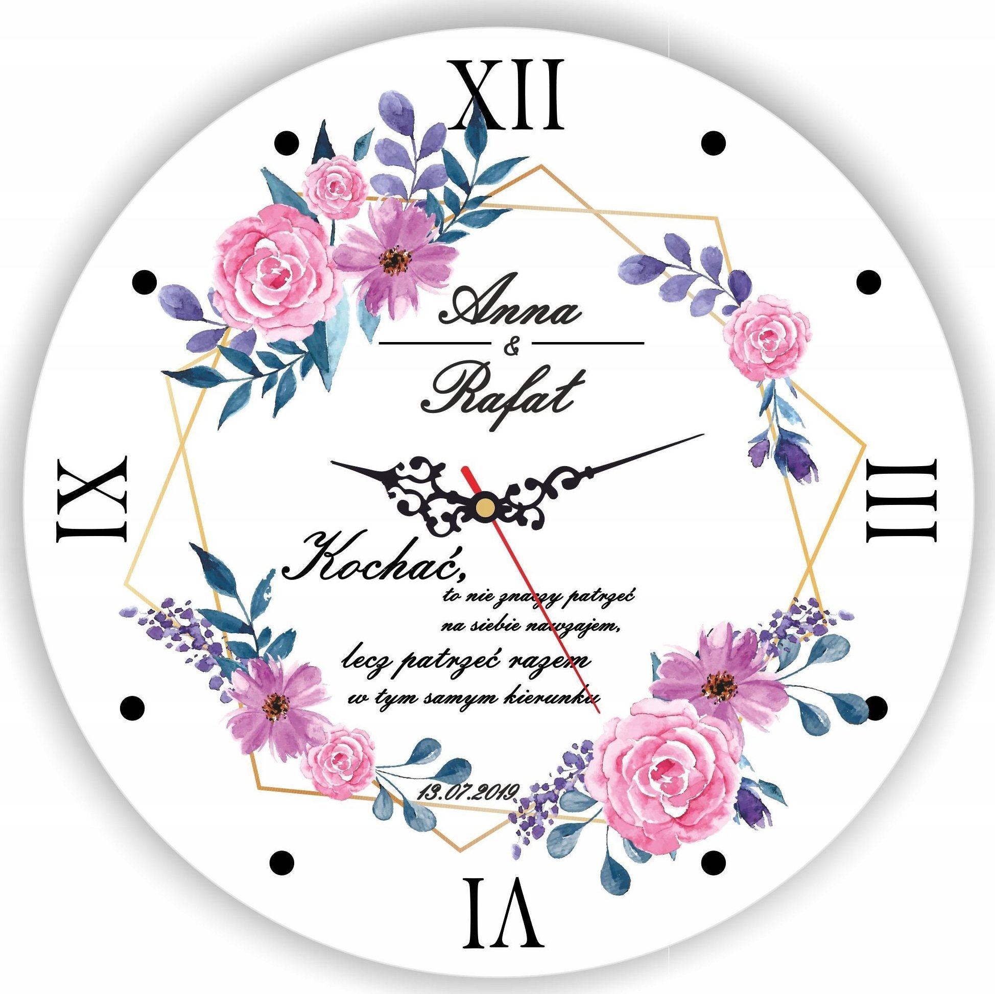 naSciane Zegar kwiaty prezent ślub pamiątka rocznica grawer