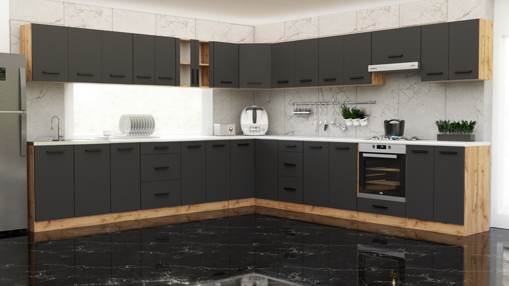 Kuchnia Pojemna Duża Narożna Z Blatem 6.8m Wotan Szary Mat San Sebastian