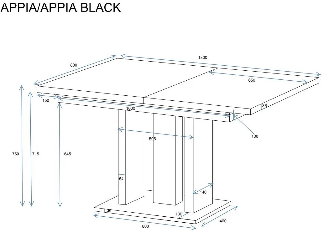 Stół rozkładany APPIA 130(210)x80 dąb artisan/czarny mat ENDO