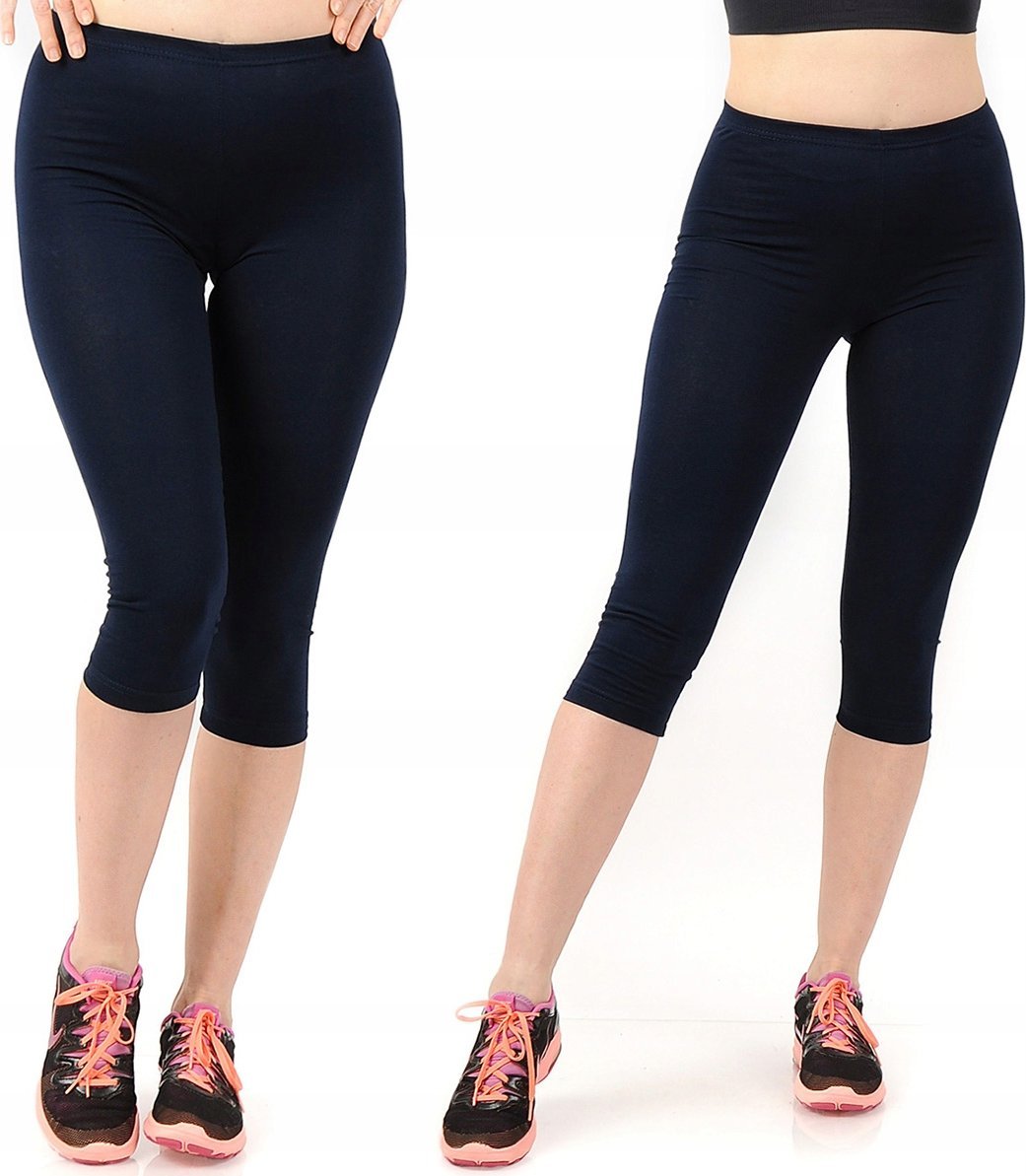 Legginsy damskie 3/4 krótkie Polskie bawełniane Getry Granatowe XL